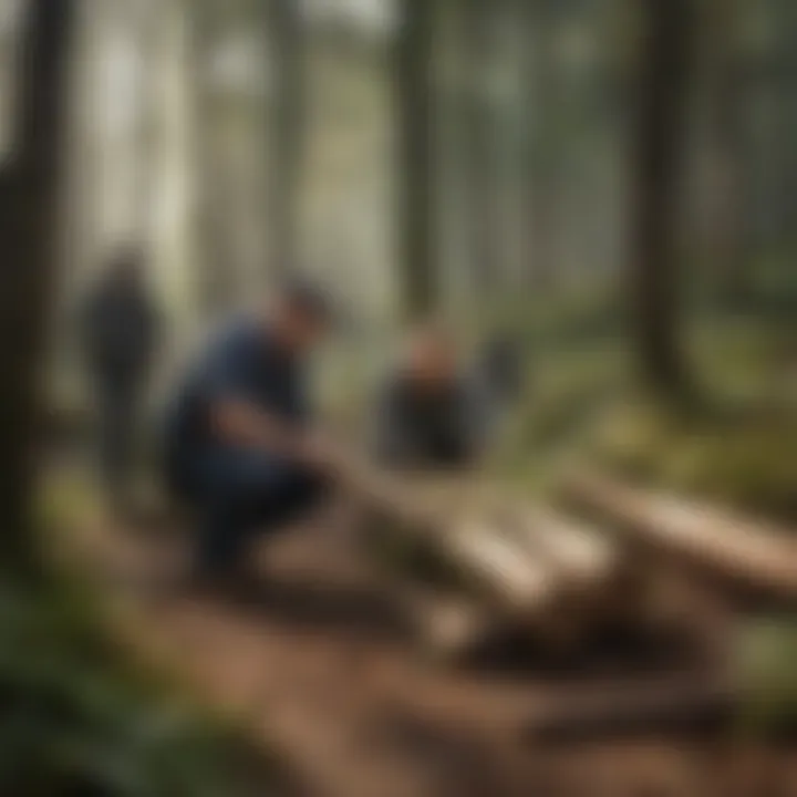 Group of individuals engaging in woodland stewardship activities
