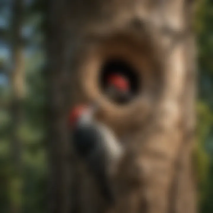 Woodpecker nest cavity in a tree, highlighting nesting behavior